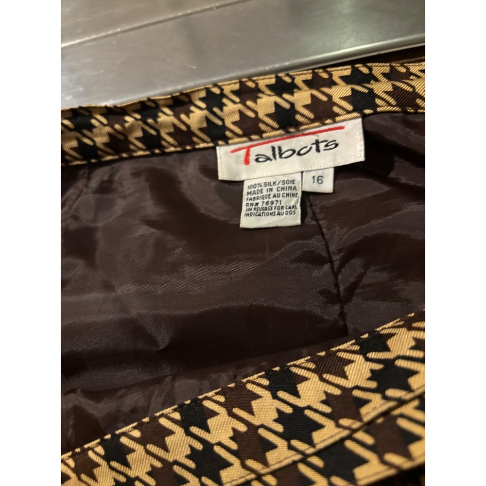 Talbots Womens 16 Brown Silk Houndstooth Chain Leopard Print Pencil Skirt - Picture 8 of 8